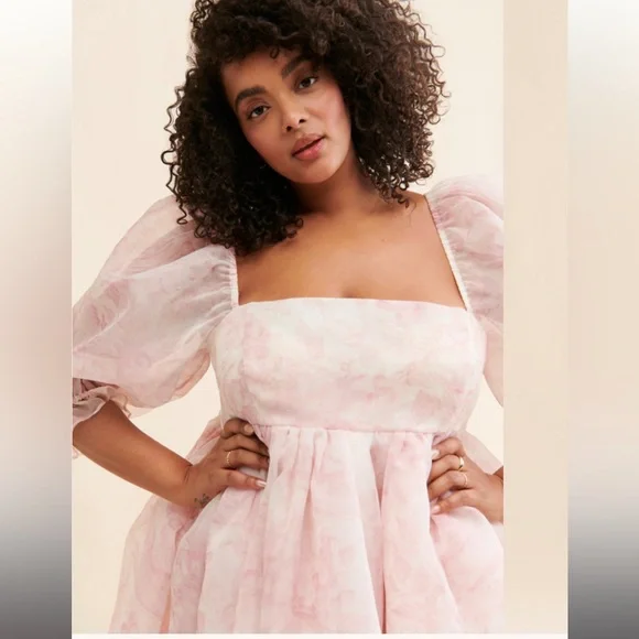 Selkie puff organza dress pink white mini XXL - Picture 2 of 9